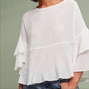 Anthropologie white ruffle blouse